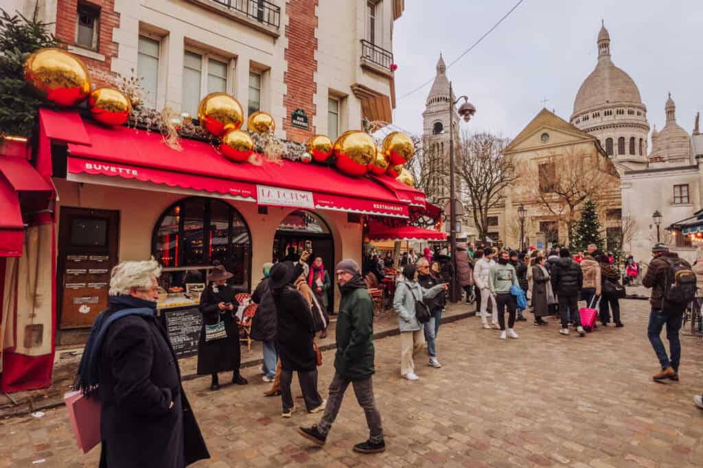 Christmas decor on a December visit to Montmartre in Paris