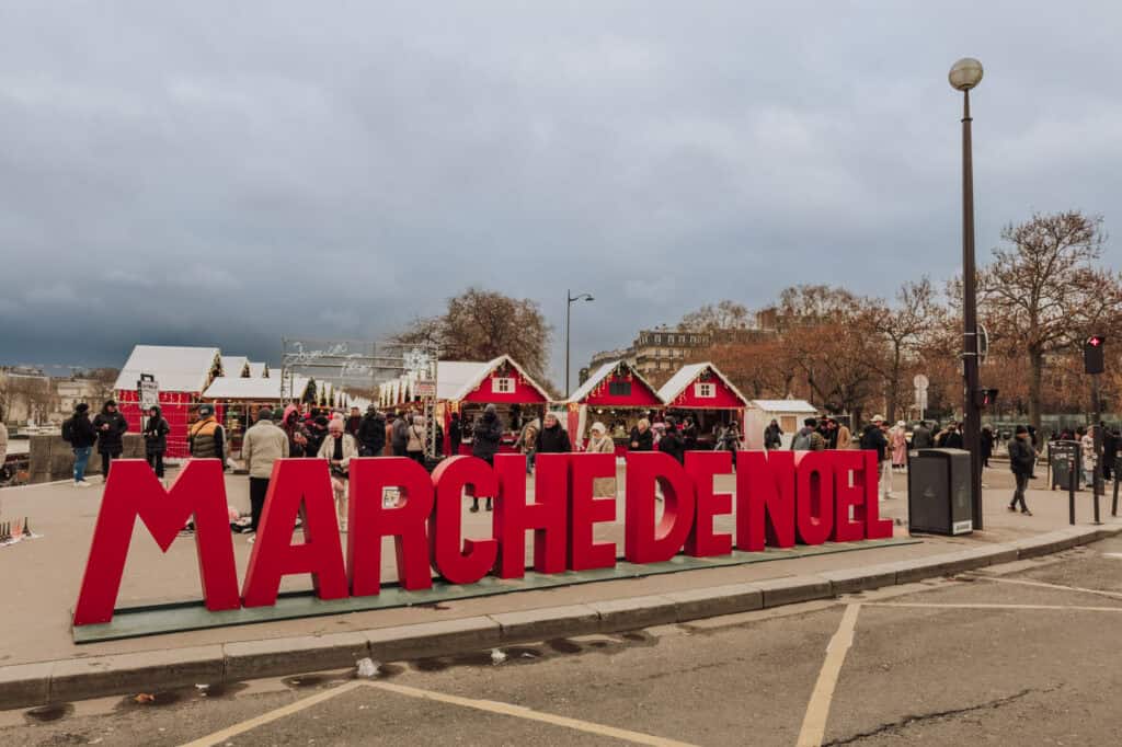 The entrance to the Marche de Noel, before Christmas in Paris