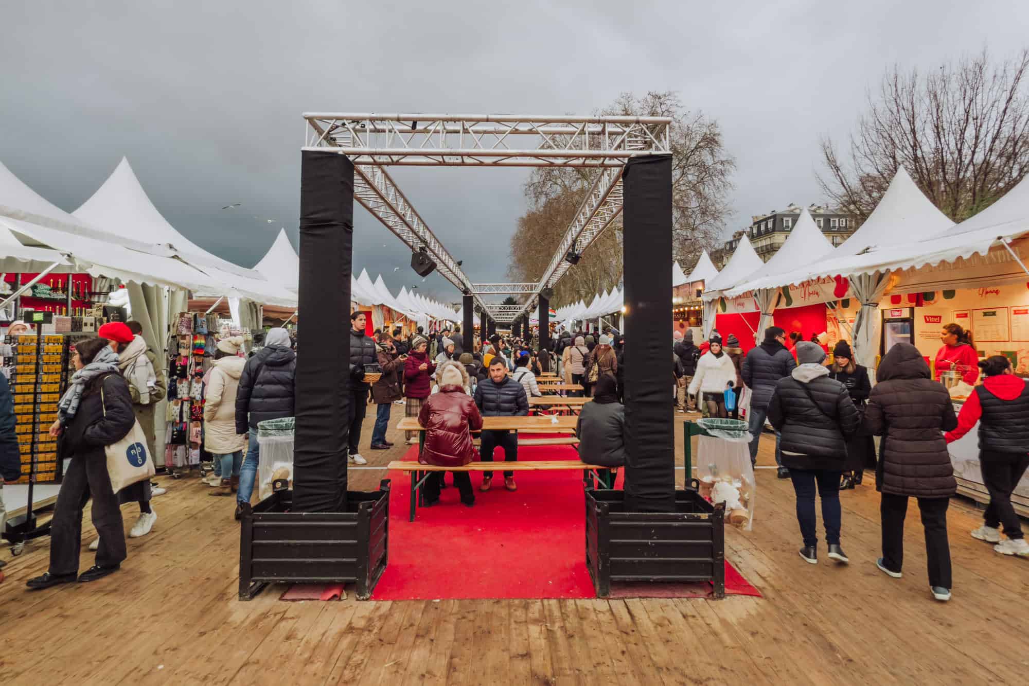 Food vendors at the Marche de Noel before Christmas in Paris