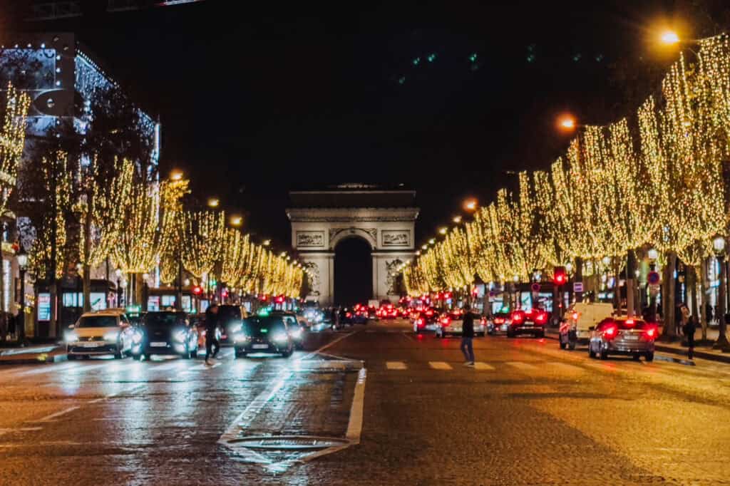 The Champs Elysees in Paris at Christmas in December