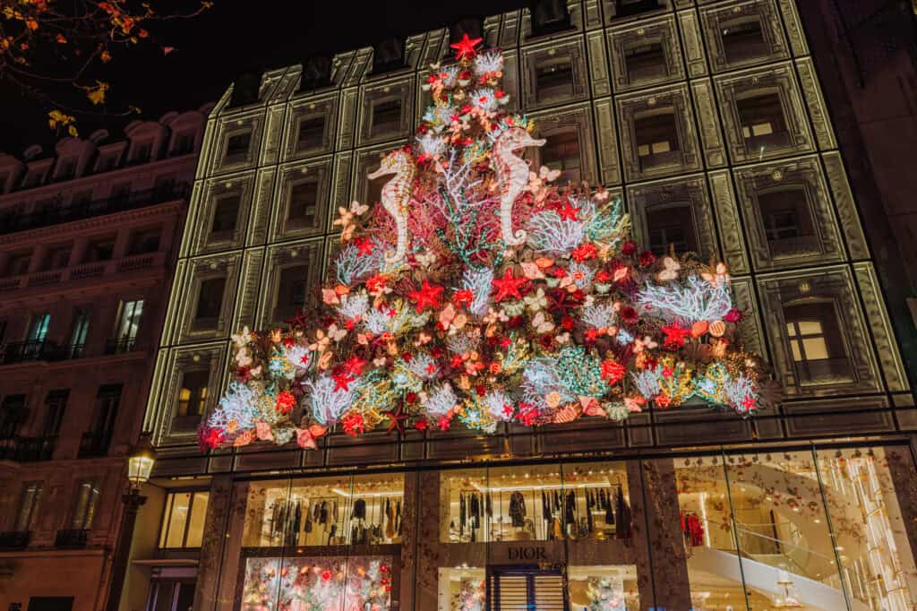 Dior's flagship store at Christmas in Paris