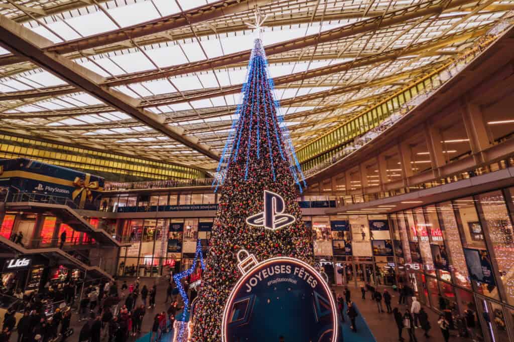 The Christmas decor at Les Halles in Paris in winter