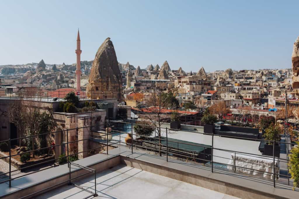 A patio terrace overlooking Goreme