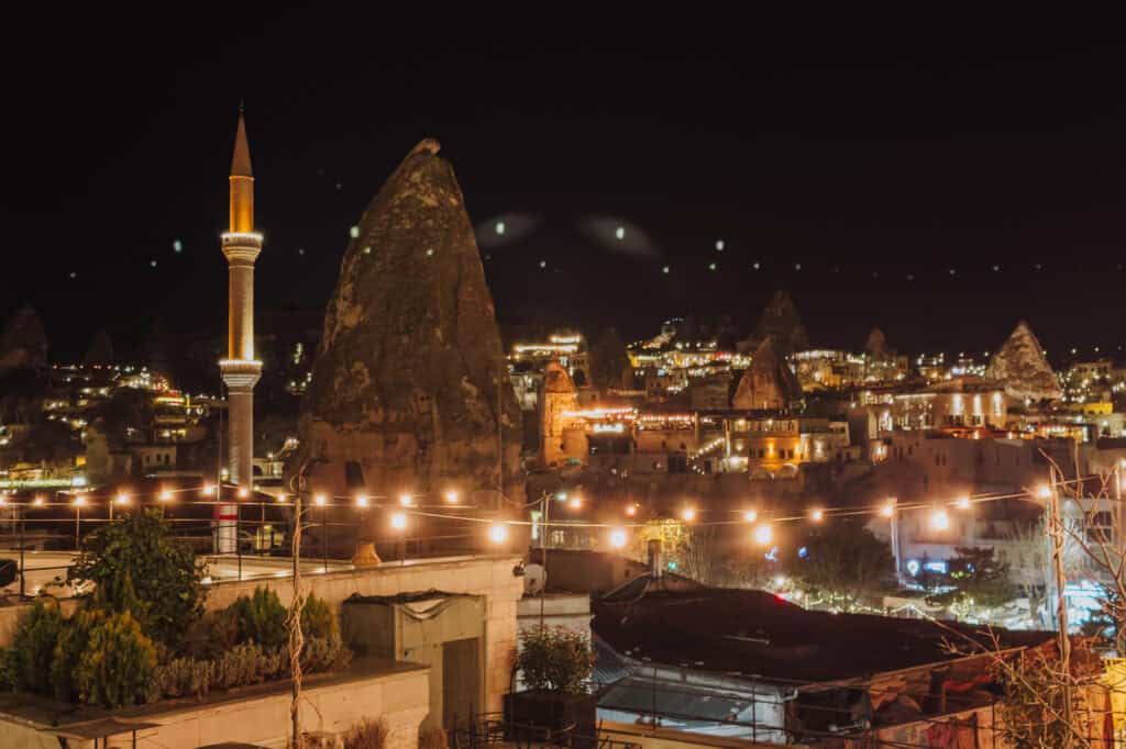 Night view from the best cave hotel in Cappadocia