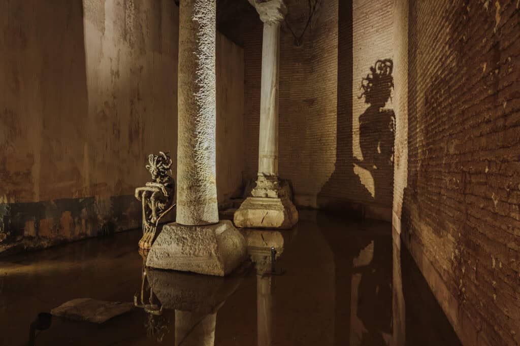 A third Medusa head was added as an art installation in the Cistern