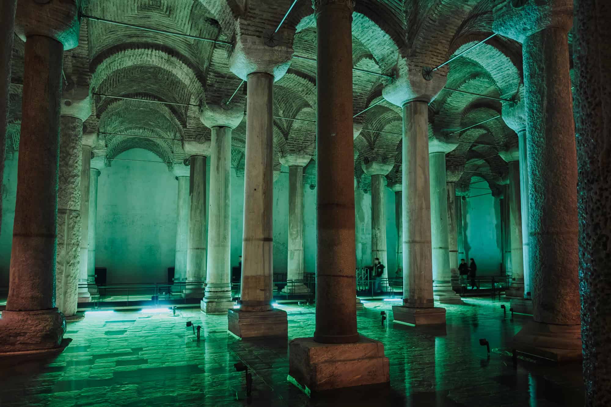 Part of the Cistern lit in green
