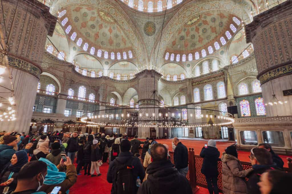 The crowd inside the Blue Mosque in Istanbul creates challenges for photographers