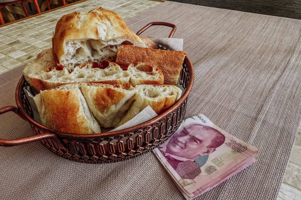 Tipping at a restaurant in Turkey using Turkish Lira, TRY