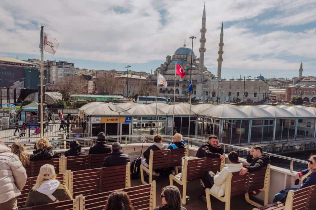 Sitting outside on the deck of one of the ferries in Istanbul Turkiye
