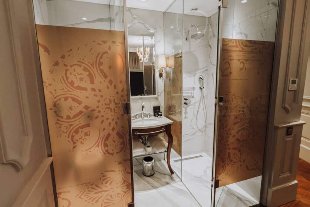 The marble bathrooms in the hotel
