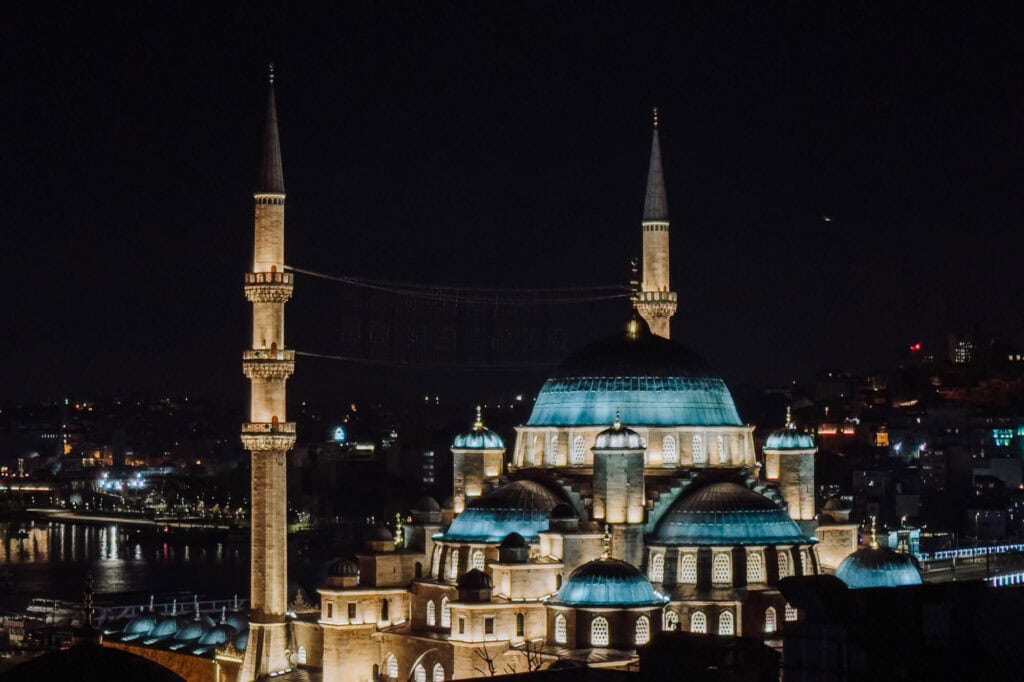 The gorgeous nighttime view from the rooftop of the Orientbank in Istanbul