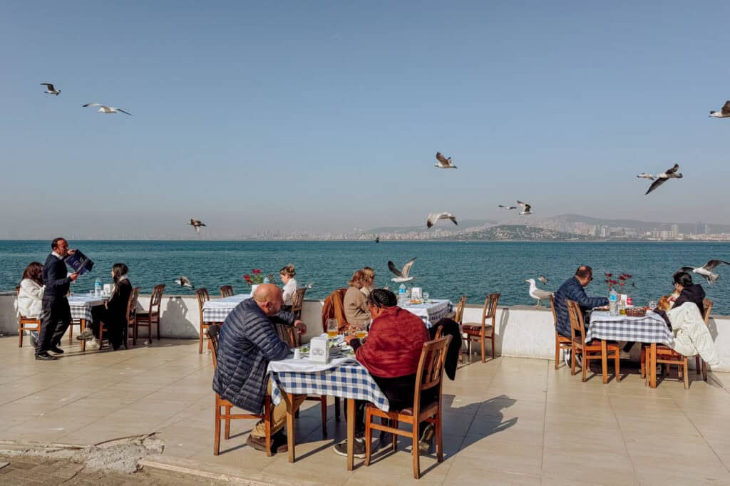 Dining on the coast of Buyukada, on the Sea of Marmara