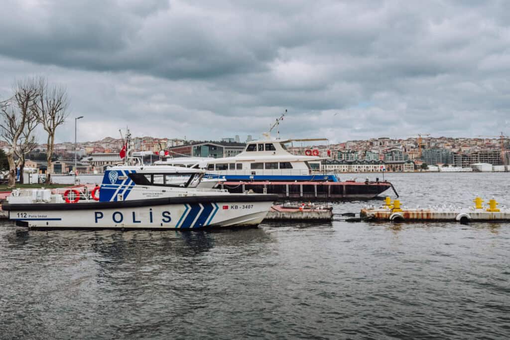 A police boat in the Bosphorus around Istanbul Turkey