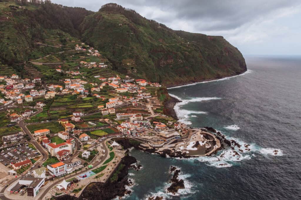 An aerial drone photo of Porto Moniz Madeira
