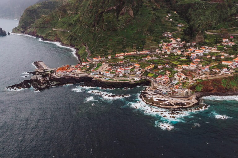 An aerial drone photo of Porto Moniz Madeira