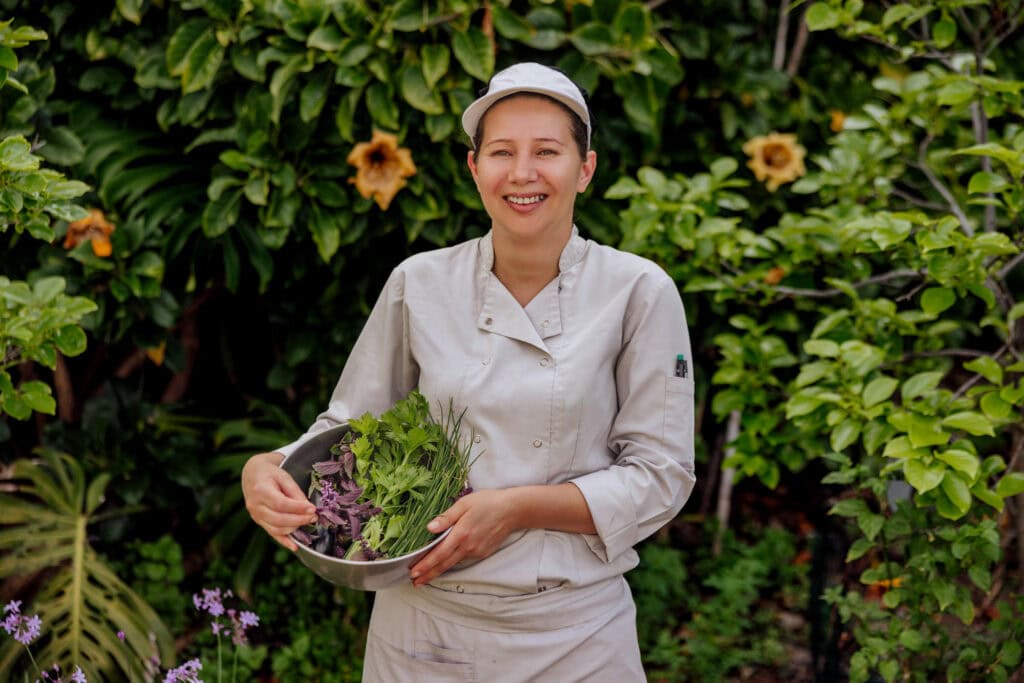A chef at Saccharum at the resort's garden