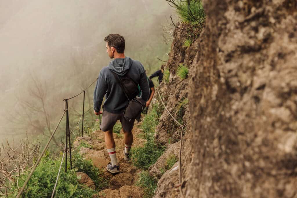Jared Dillingham hiking in the fog on Madeira