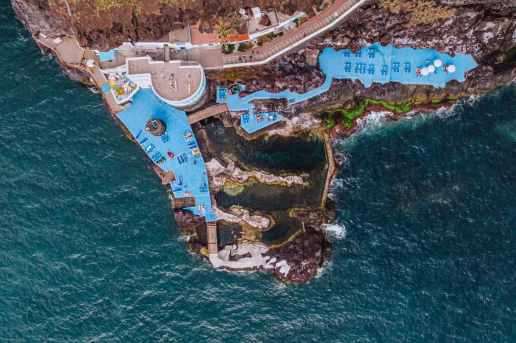 An aerial drone view of Doca do Cavacas in Funchal