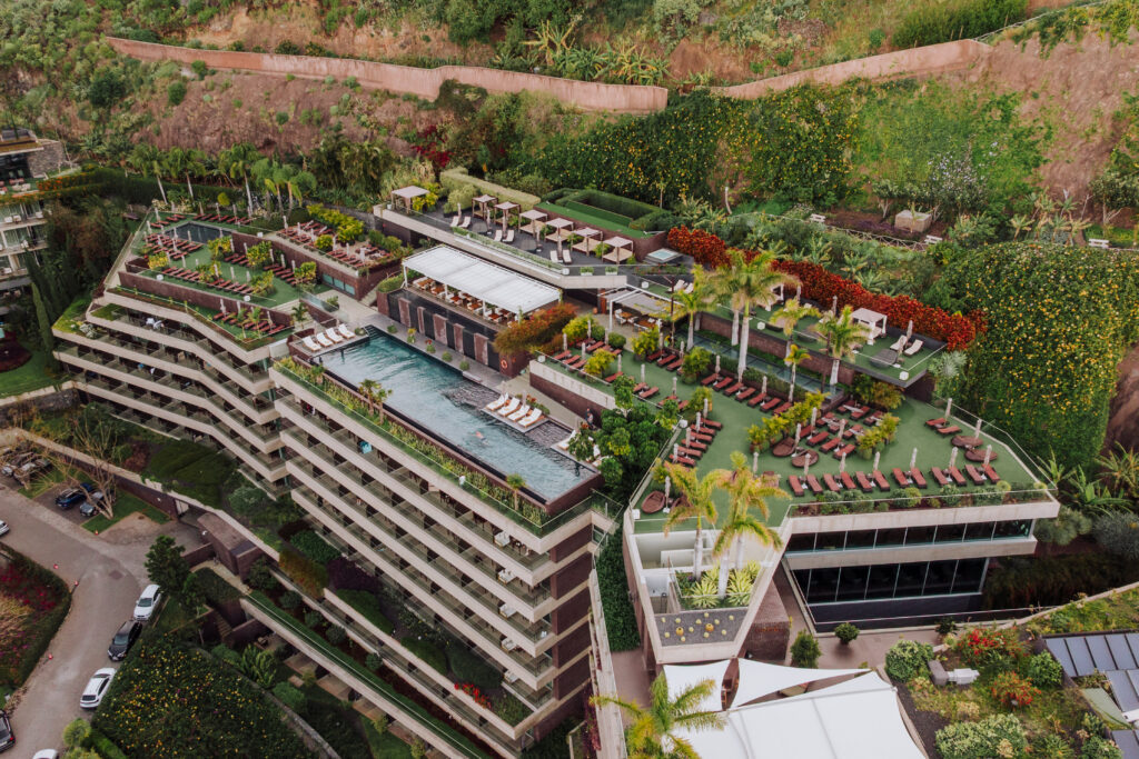 An aerial view of the Saccharum Resort in Calheta