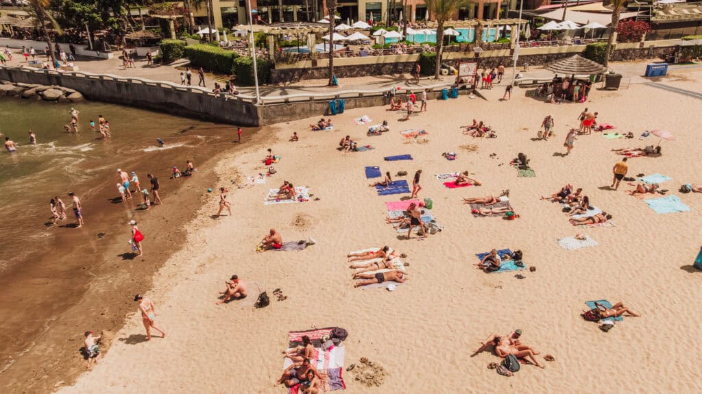 The sand beach in Calheta, Madeira