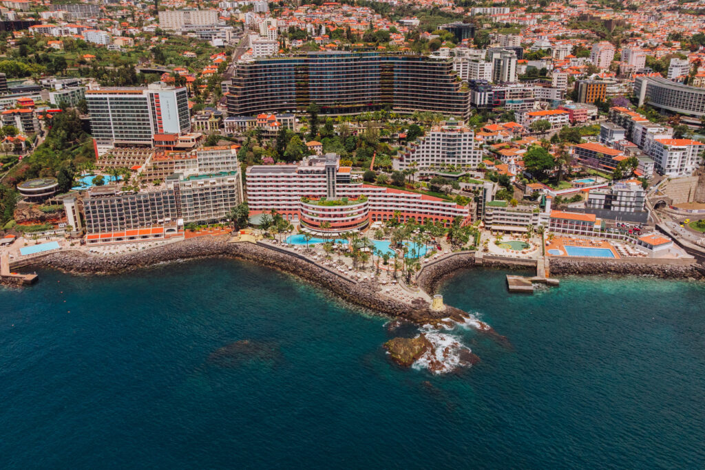 The Atlantic Ocean in front of the Royal Savoy and Savoy Palace in Funchal, Madeira