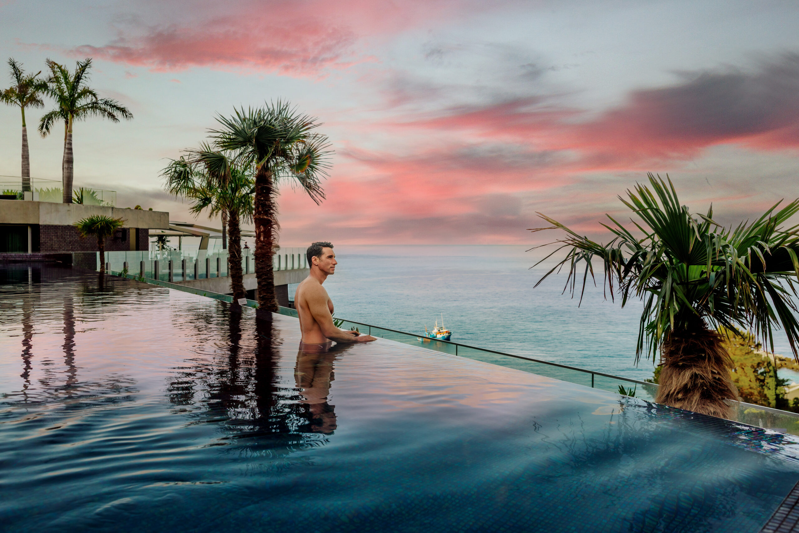 Jared Dillingham in the infinity pool at Saccharum