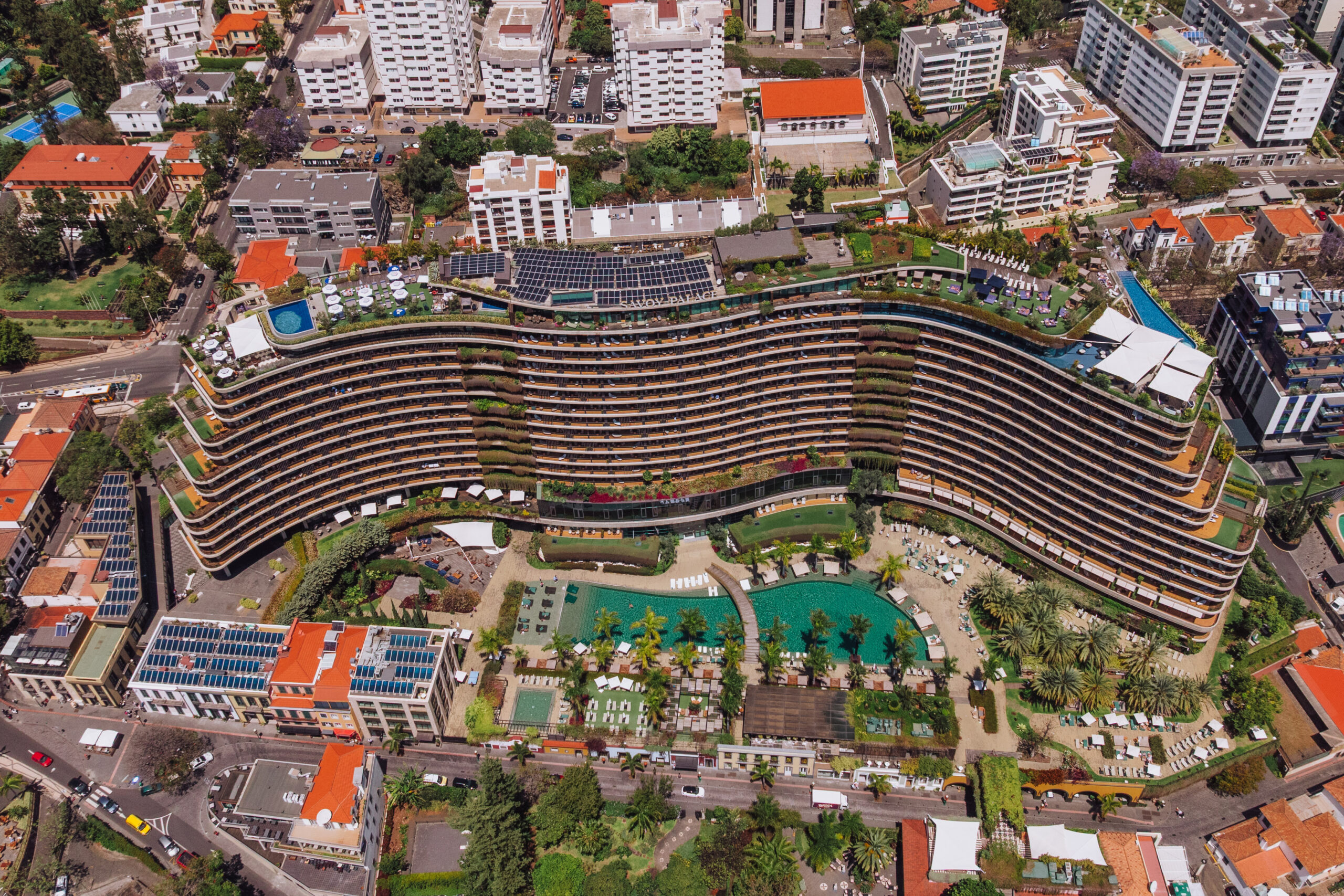 An aerial drone view of the Savoy Palace