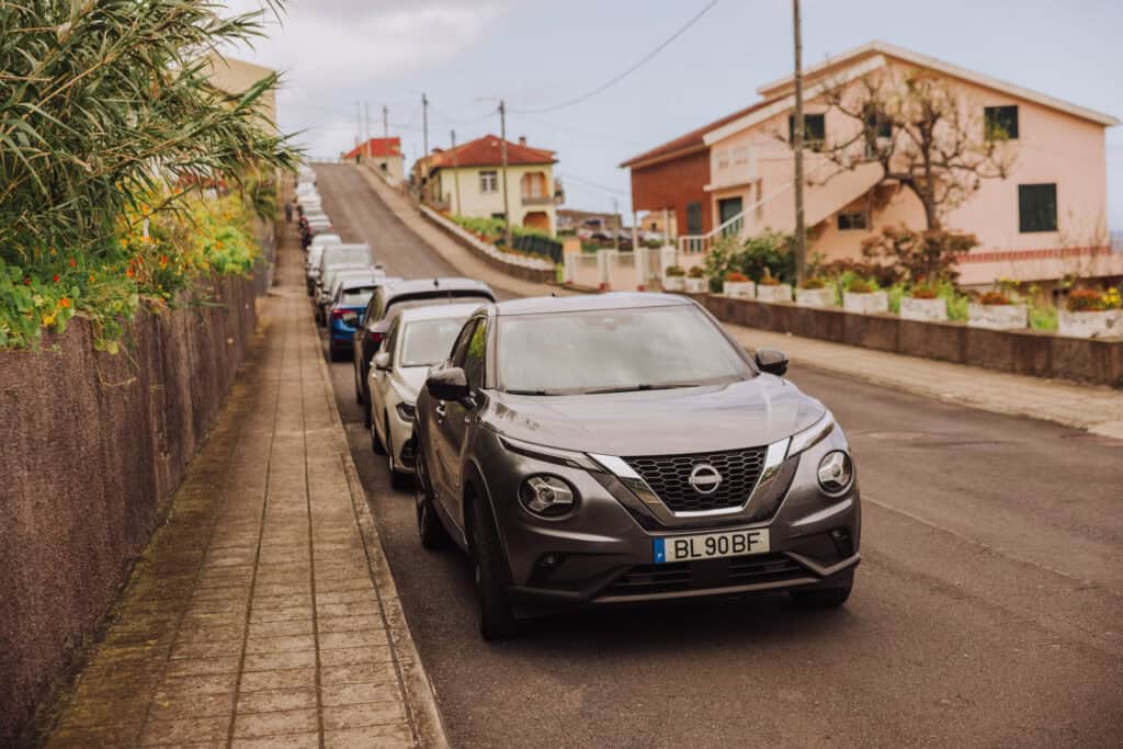 Streetside parking on Madeira, in Porto Moniz