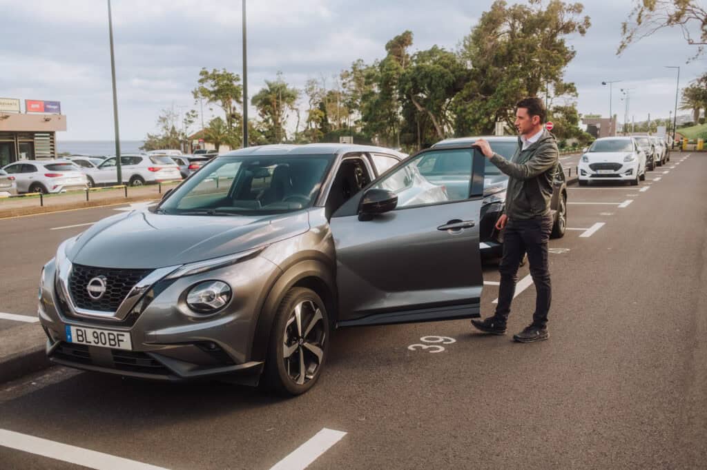 Getting into a rental car at th Funchal Airport on Madeira