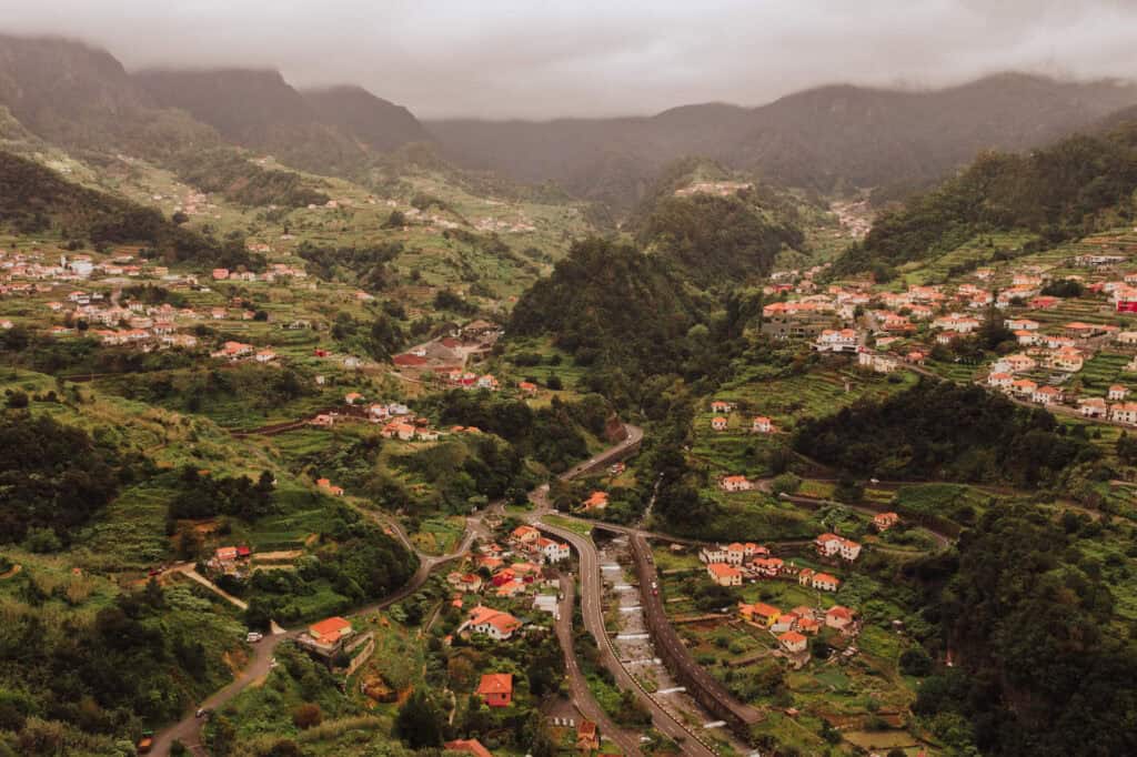 An aerial drone view of the vineyards on Madeira