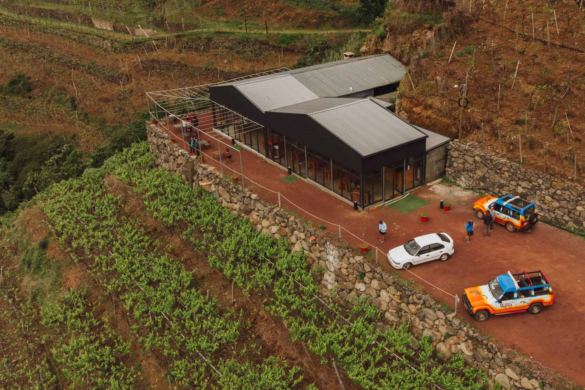 An aerial drone view of the tasting room