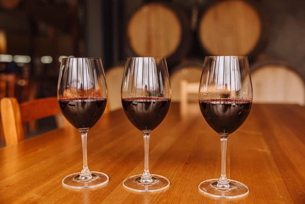 red wine glasses at a winery tasting on Madeira