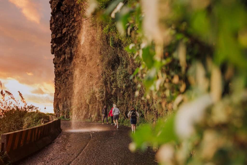 A waterfall over the road on Madeira