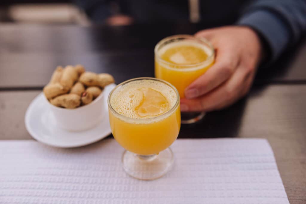 Drinking ponchas at a restaurant in Serra de Agua on Madeira