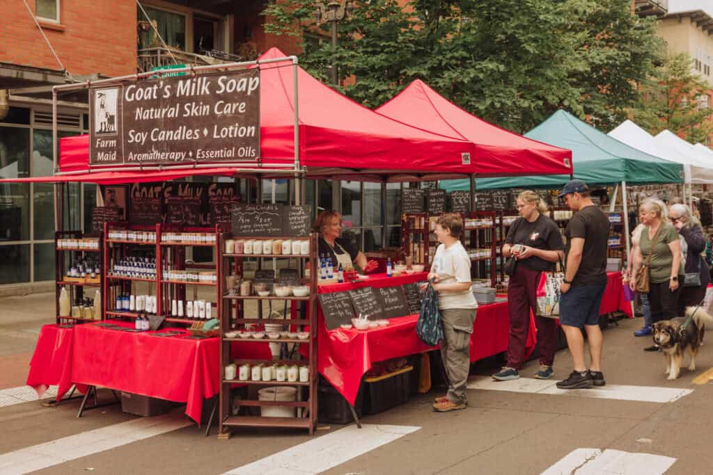 Soaps and other goat milk products at the Vancouver Farmers Market