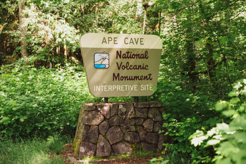 The Ape Cave National Monument sign