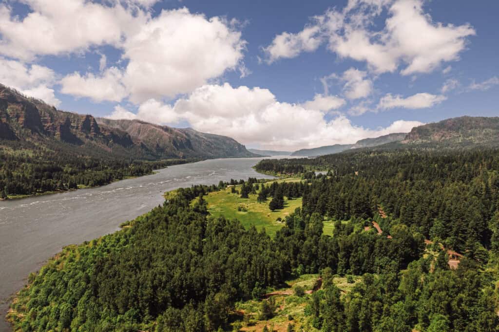 A view of the river gorge from Beacon Rock in Washington