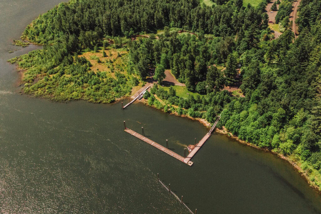Boat dock and swimming area in the river from Beacon Rock