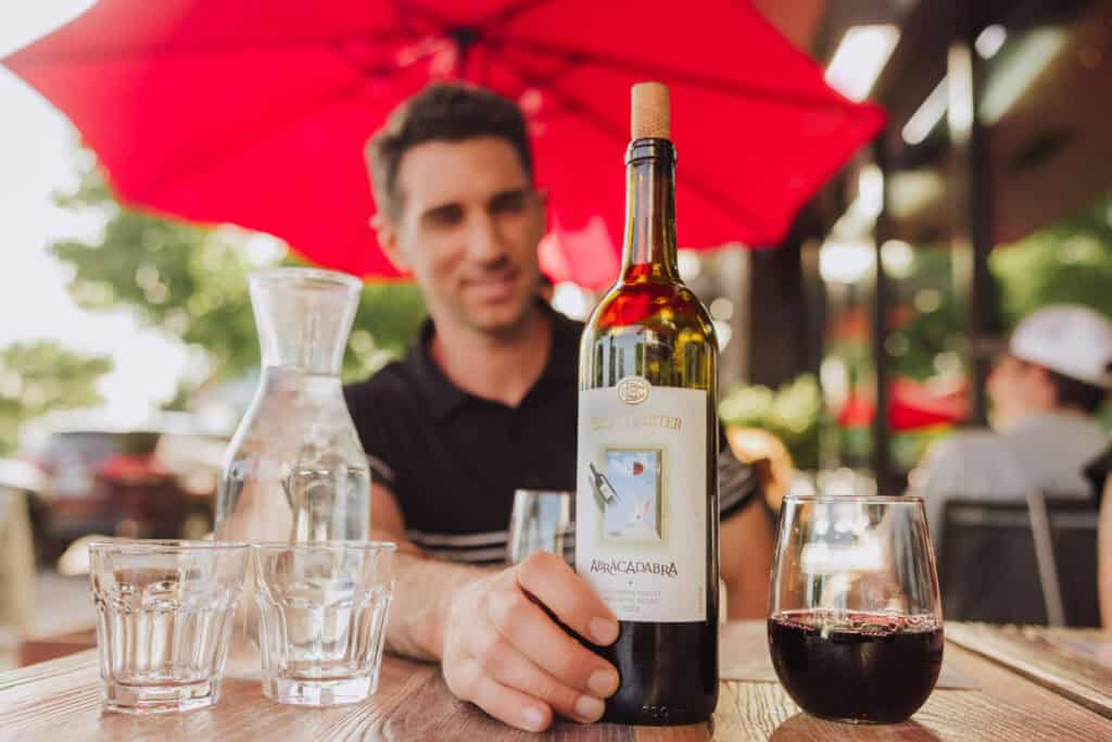 Having a glass of the Abracadabra wine at Brian Carter Cellars