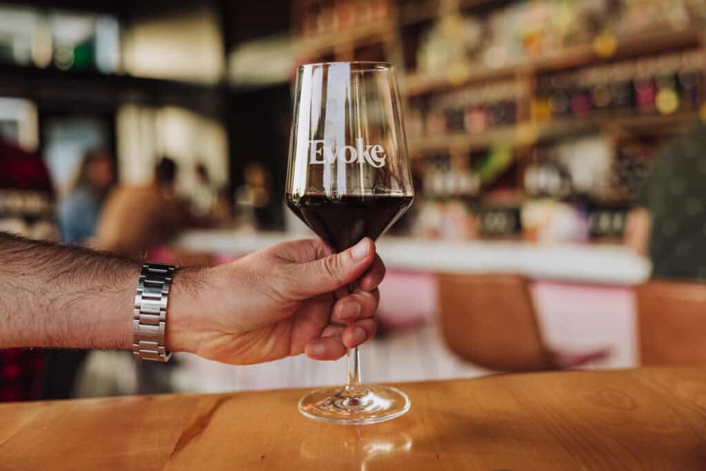 A glass of red wine at Evoke in Vancouver, WA