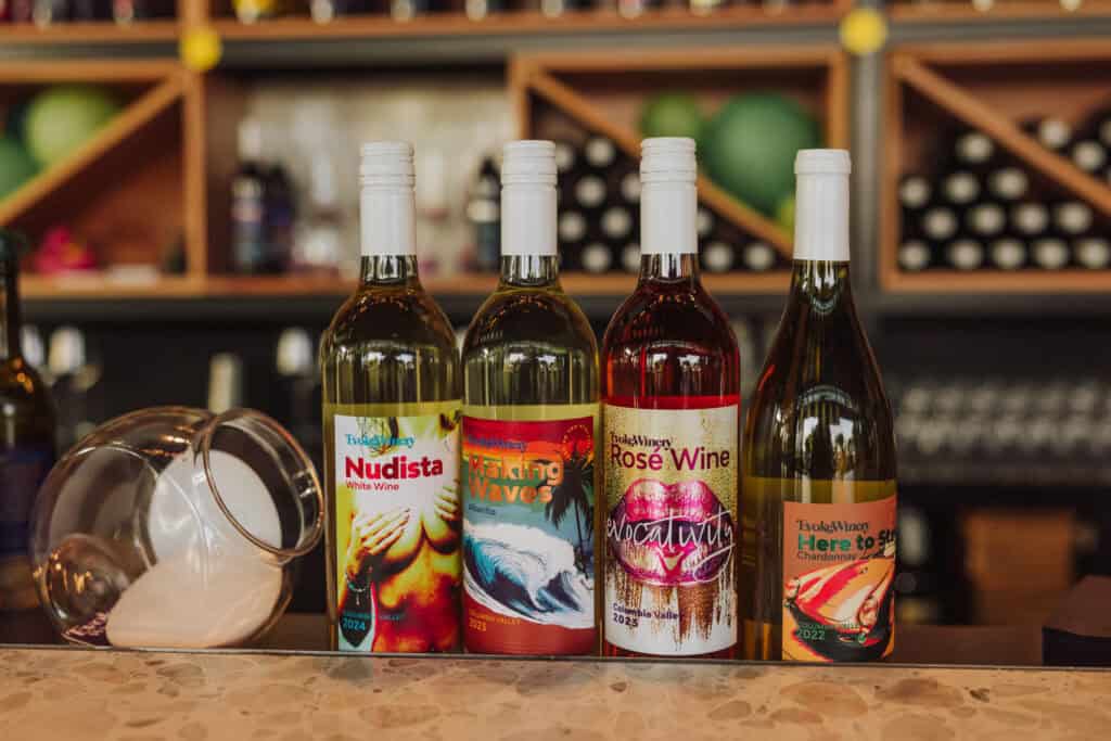 Wine bottles at Evoke in Vancouver