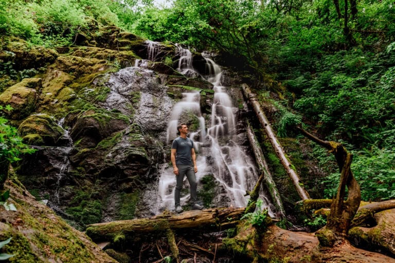 Jared Dillingham hiking at Woodburn Falls, near Vancouver, WA