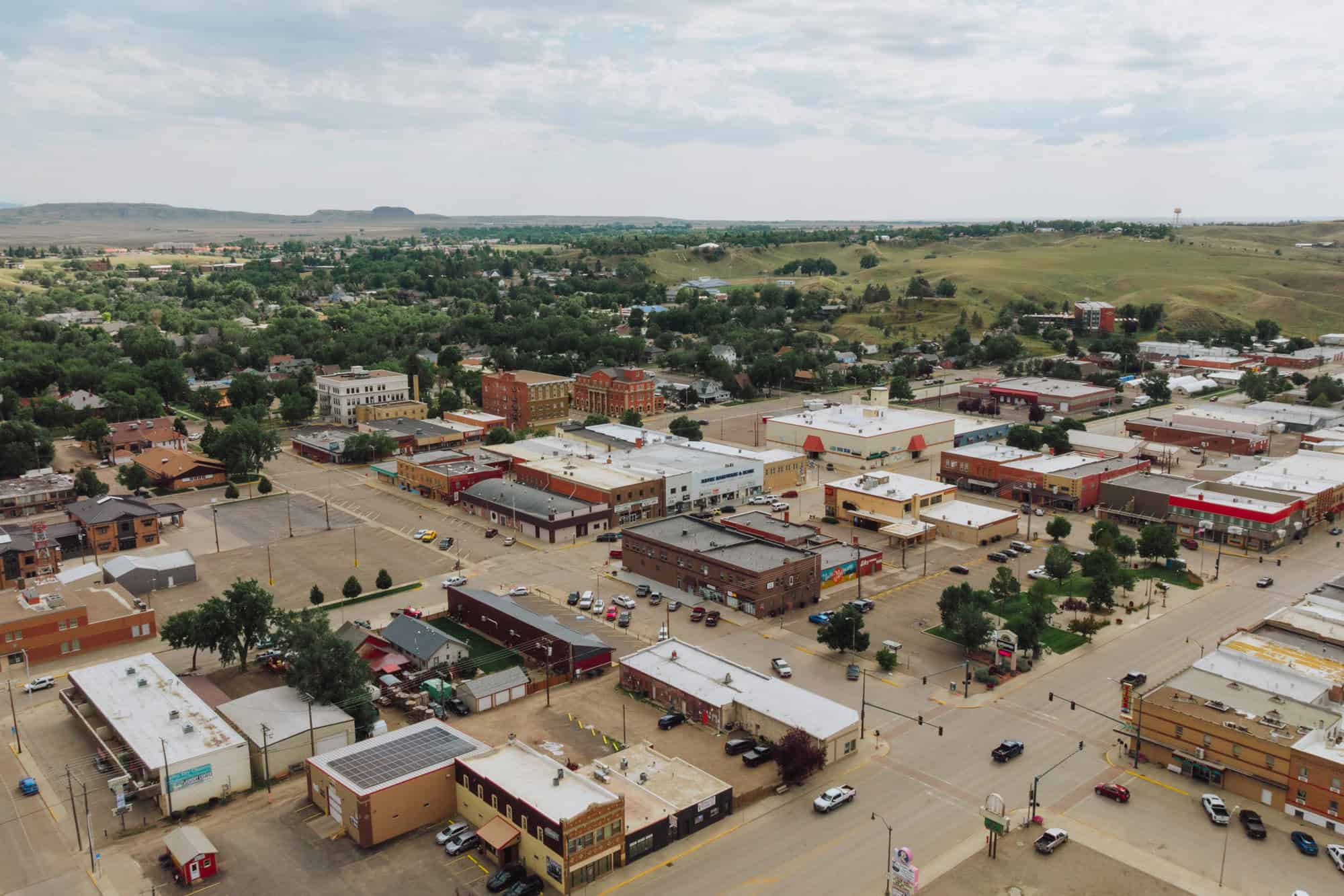 An aerial drone photo of Havre, MT