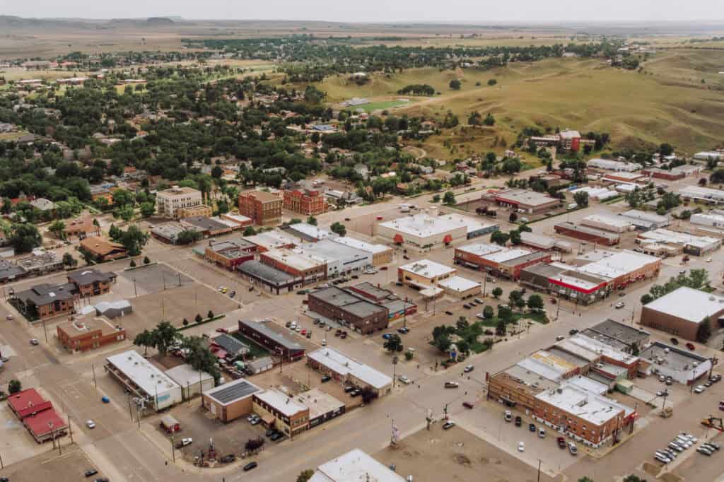 An aerial view of downtown Havre, MT