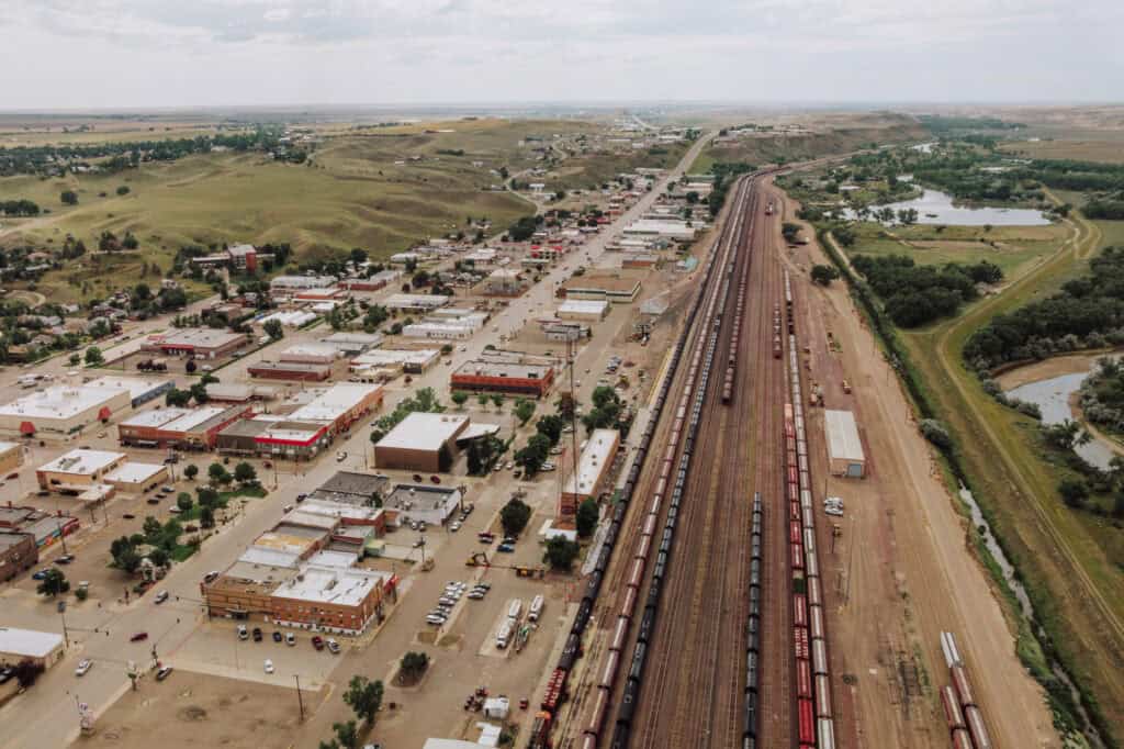 An aerial drone view of Havre, MT