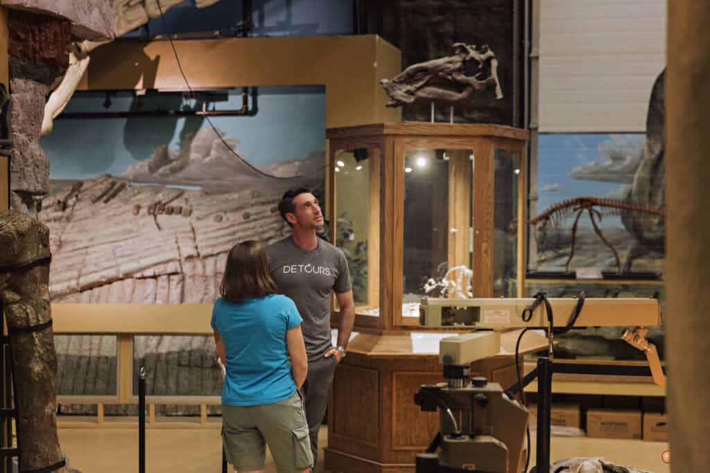 Visiting with one of the paleontologists at the dinosaur museum in Montana