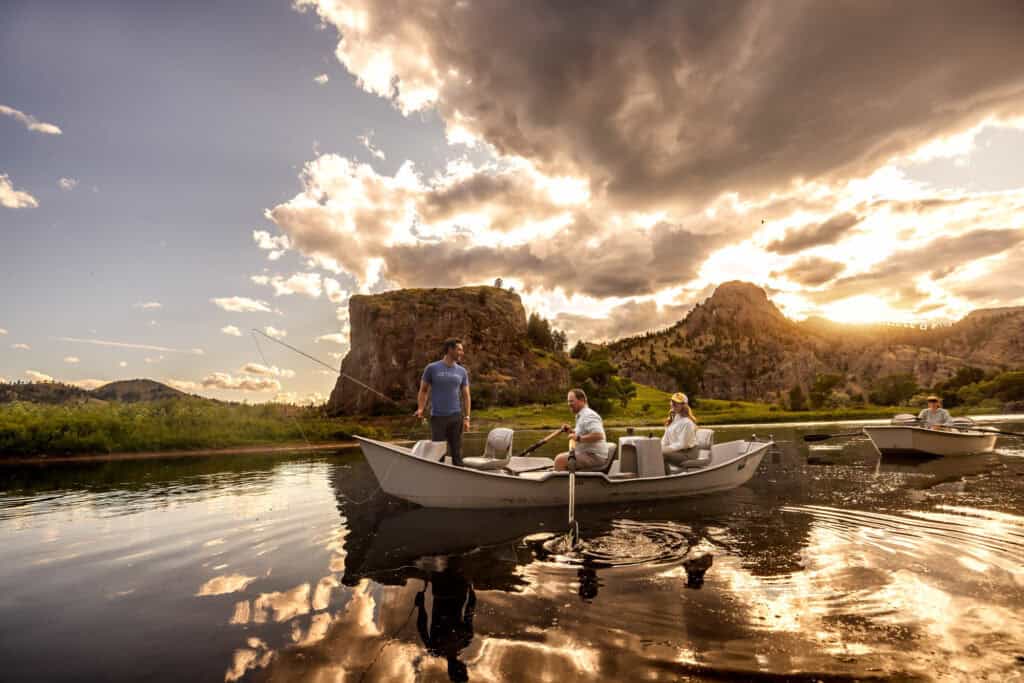 Jared Dillingham with Jason and Jennifer Newmack, fly fishing guides on the Missouri River in Montana