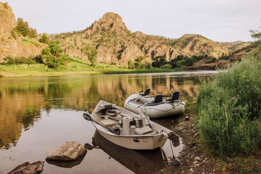 Fishing boats on the bank of the Missouri River, near Cascade, MT