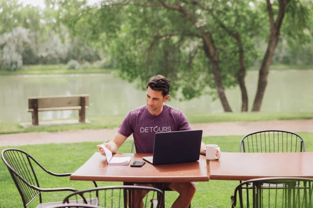 Jared Dillingham working along the Missouri River at the Grand Union Hotel