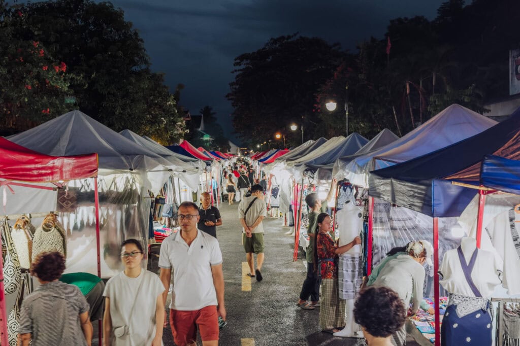 Shopping at the night market in Luang Prabang, Laos